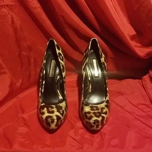 Patent leather leopard print covered platform heel